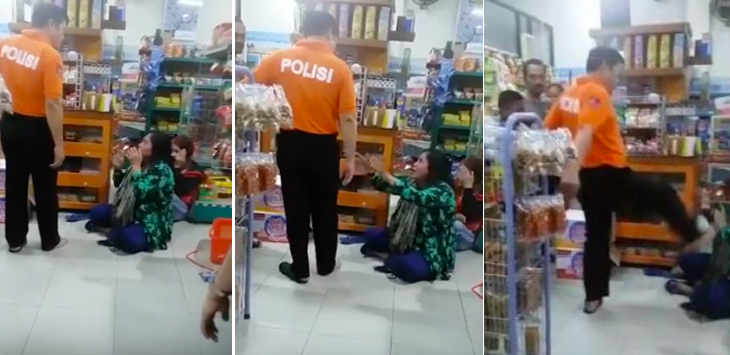 HEBOH...Oknum Polisi Ini Tendang Ibu-ibu di  Minimarket sampai Ampun-ampunan, Nih Videonya