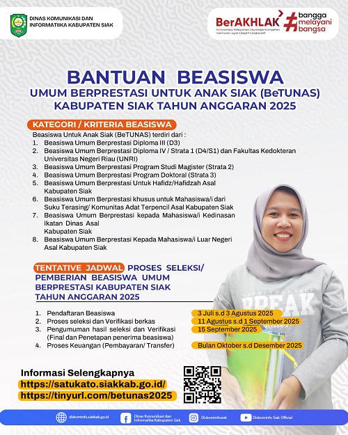 BURUAN! Pemkab Siak  Buka Pendaftaran Beasiswa BeTUNAS 2025