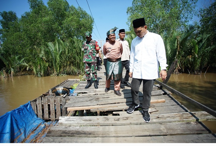 Pj Bupati Inhil  Erisman Lakukan Peninjauan Jembatan Kayu di Sungai Pinggan