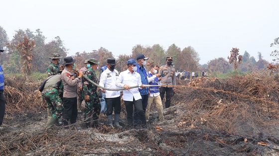 Bupati Rohil H. Bistamam Dampingi Menteri LHK Tinjau Langsung Lokasi Karhutla di Kecamatan Kubu