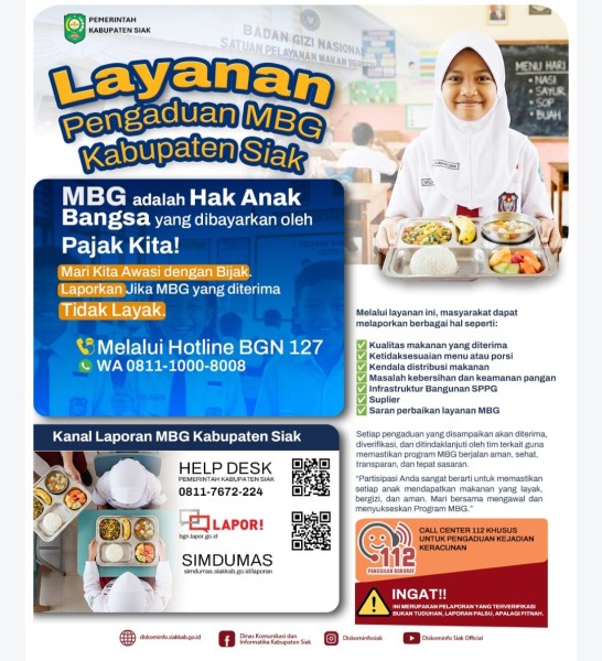 Pemkab Siak Buka Layanan Pengaduan MBG, Bisa Lapor Lewat WhatsApp