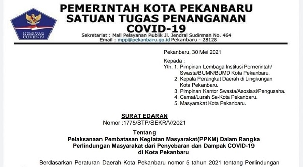 Pemberlakuan PPKM, Pemko Pekanbaru Terbitkan Surat Edaran, Diskotik dan Tempat Karaoke Ditutup Sementara