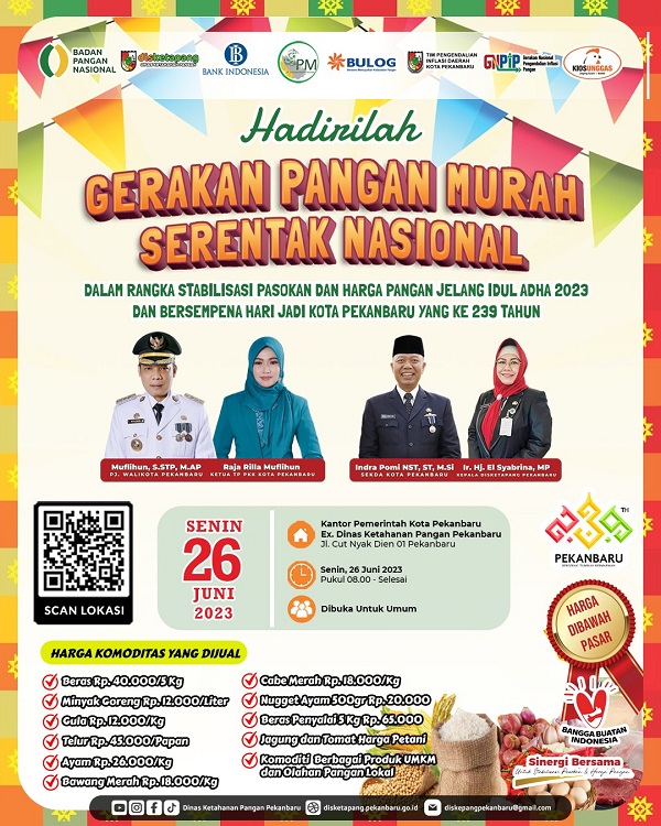 Besok Gerakan Pangan Murah di Cut Nyak Dhien Pekanbaru, Beras 5 Kg  Rp40.000, Ayam Rp26.000 Per Kg.