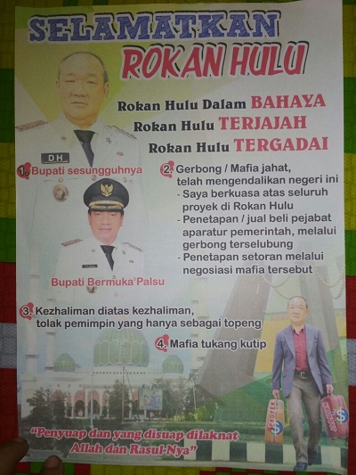 KETERLALUAN... Selebaran Berisi Pemerintahan Suparman Dikuasai Mafia Beredar di Masyarakat Rohul...