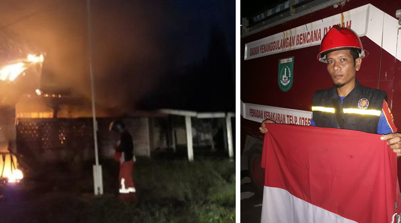 LUAR BIASA...Di tengah Kobaran Api, Petugas Damkar di Dumai Ini Selamatkan Bendera Merah Putih dari Kebakaran