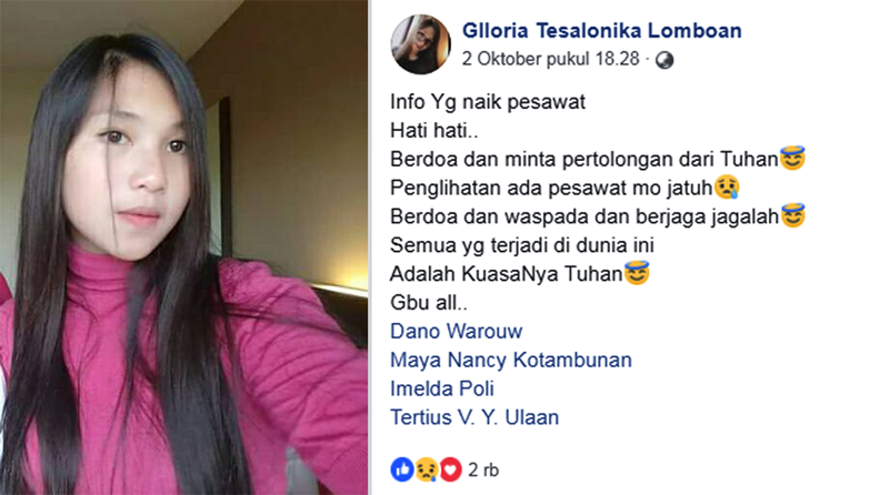 VIRAL...Postingan Siswi SMA Cantik Ini Ternyata Sudah 'Prediksi' Jatuhnya Pesawat Lion Air JT 610
