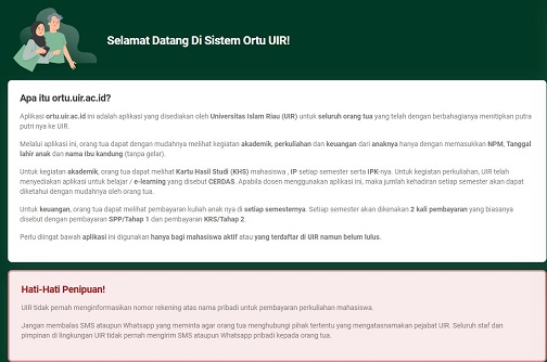 Orang Tua Tidak Perlu Khawatir, UIR Sediakan Layanan uir.ortu.ac.id Untuk Pantau Aktivitas Akademik Mahasiswa