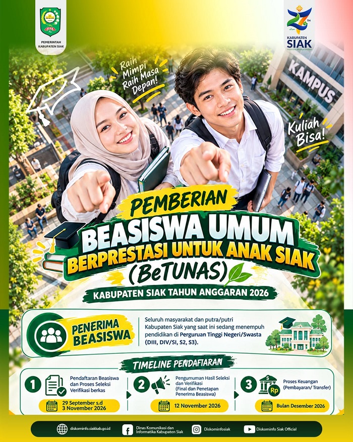 Pemkab Siak Buka Pendaftaran Beasiswa BeTUNAS 2026